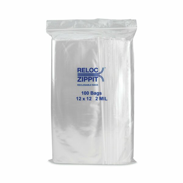 Bagco Zippit Resealable Bags, 2 mil, 12 x 12, Clear, 1000PK MGP MGZ2P1212